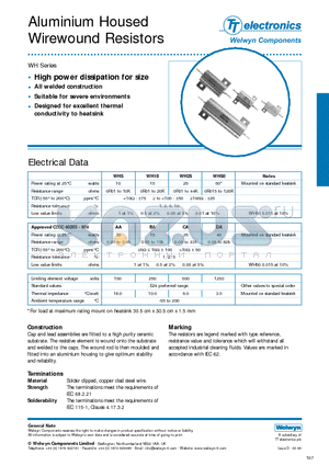 WH10 datasheet - Aluminium Housed Wirewound Resistors