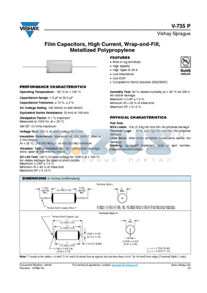 V-735P105X5100L datasheet - Film Capacitors, High Current, Wrap-and-Fill, Metallized Polypropylene