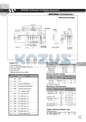 WH1202 datasheet - LCD MODULE WH1202A 12 X 2 CHARACTER