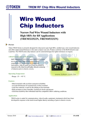 TREM453232N1R0J datasheet - TREM RF Chip Wire Wound Inductors