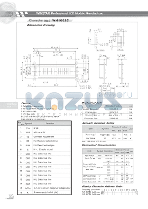 WH1602C datasheet - CHARACTER 16 X 2