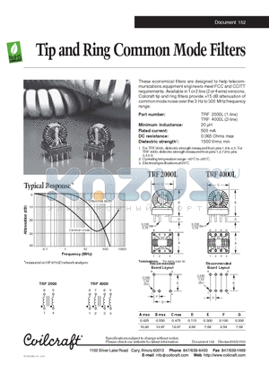 TRF-4000L datasheet - Tip and Ring Common Mode Filters