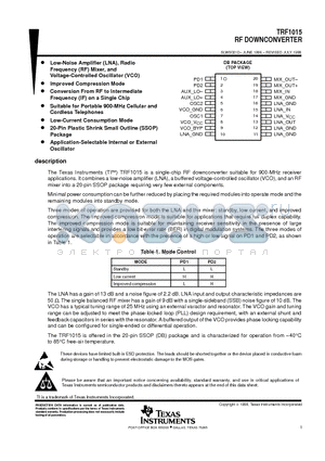 TRF1015DB datasheet - RF DOWNCONVERTER