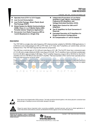 TRF1020PFB datasheet - GSM RECEIVER