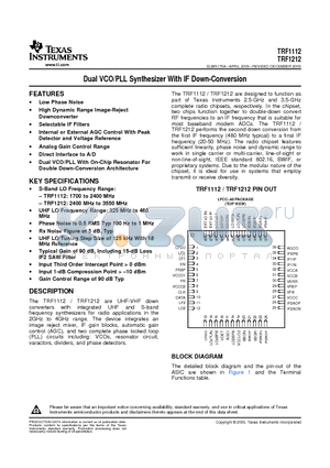 TRF1112 datasheet - Dual VCO/PLL Synthesizer With IF Down-Conversion