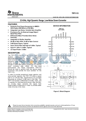 TRF1115 datasheet - 2.5-GHz, High Dynamic Range, Low-Noise Down-Converter