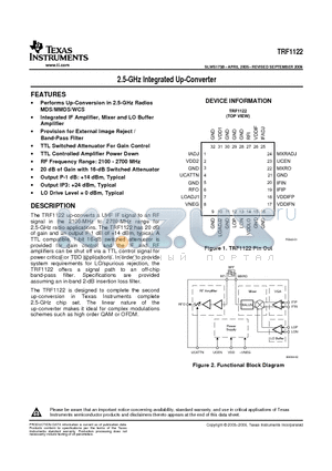 TRF1122IRTMR datasheet - 2.5-GHz Integrated Up-Converter