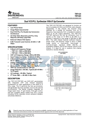 TRF1121 datasheet - Dual VCO/PLL Synthesizer With IF Up-Converter