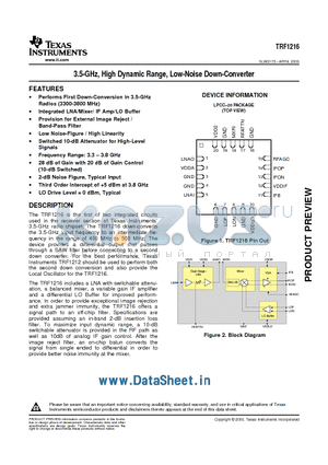 TRF1216 datasheet - 3.5-GHz, High Dynamic Range, Low-Noise Down-Converter