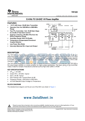 TRF1223 datasheet - 3.3-GHz TO 3.8-GHZ 1-W Power Amplifier