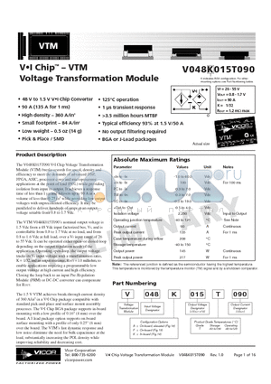V048A015T090 datasheet - VI Chip - VTM Voltage Transformation Module