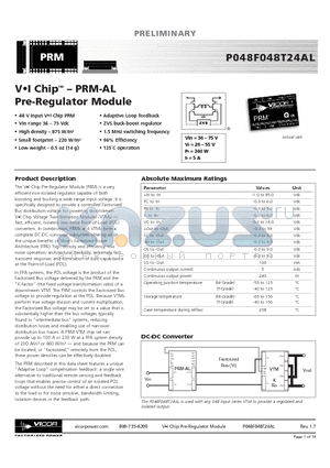 V040F033T060 datasheet - VI Chip - PRM-AL Pre-Regulator Module