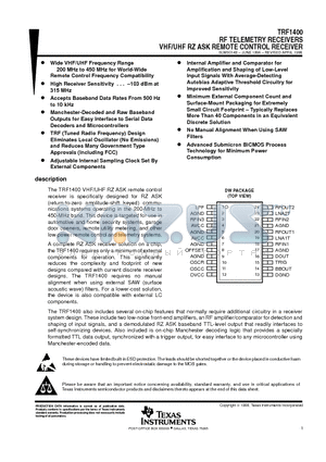 TRF1400 datasheet - RF TELEMETRY RECEIVERS VHF/UHF RZ ASK REMOTE CONTROL RECEIVER