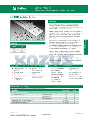 V0402MHS03N datasheet - Surface Mount Multilayer Varistors (MLVs)