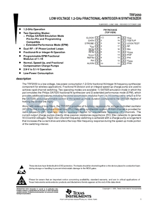 TRF2050 datasheet - LOW-VOLTAGE 1.2-GHz FRACTIONAL-N/INTEGER-N SYNTHESIZER