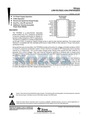 TRF2052 datasheet - LOW-VOLTAGE 2-GHz SYNTHESIZER