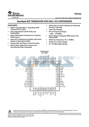 TRF2432 datasheet - Dual-Band IQ/IF TRANSCEIVER WITH DUAL VCO SYNTHESIZERS