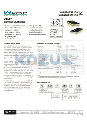 V048F015T100 datasheet - VTM Current Multiplier