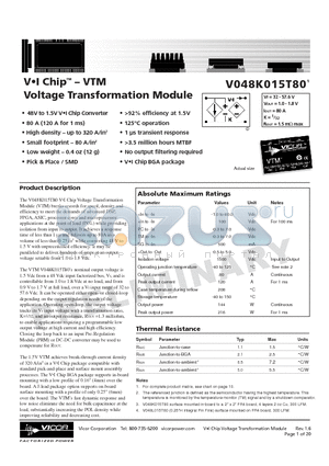 V048F015T80 datasheet - VI Chip - VTM Voltage Transformation Module