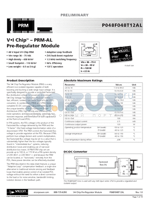 V048F015T100 datasheet - VI Chip - PRM-AL Pre-Regulator Module