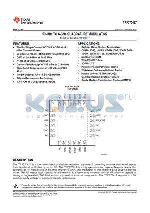 TRF370417 datasheet - 50-MHz TO 6-GHz QUADRATURE MODULATOR