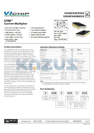 V048F040M050 datasheet - VTM Current Multiplier