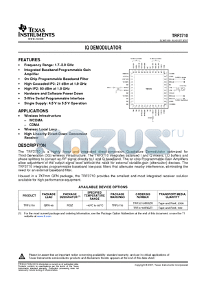 TRF3710IRGZT datasheet - IQ DEMODULATOR