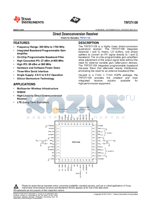 TRF371109IRGZR datasheet - Direct Downconversion Receiver