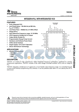 TRF3761IRHAR datasheet - INTEGER-N PLL WITH INTEGRATED VCO