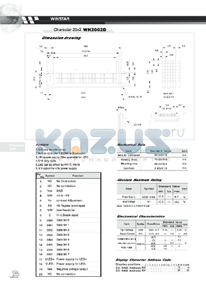 WH2002D datasheet - CHARACTER 20 X 2