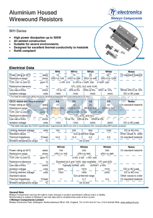 WH25 datasheet - Aluminium Housed Wirewound Resistors