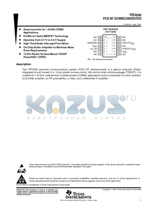 TRF4000 datasheet - PCS RF DOWNCONVERTER