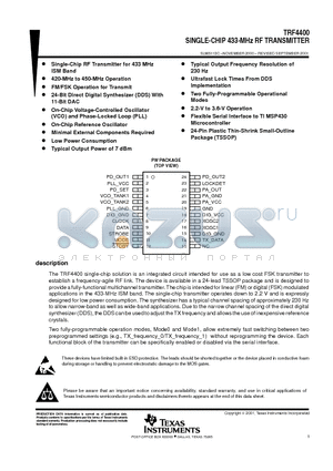 TRF4400 datasheet - SINGLE-CHIP 433-MHz RF TRANSMITTER