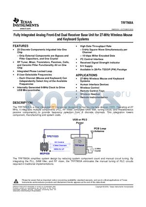 TRF7900APW datasheet - Fully Integrated Analog Front-End Dual Receiver Base Unit for 27-MHz Wireless Mouse and Keyboard Systems