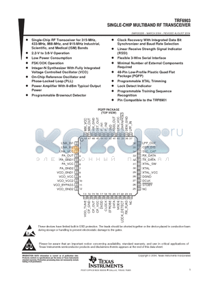 TRF6903PT datasheet - SINGLE CHIP MULTIBAND RF TRANSCEIVER