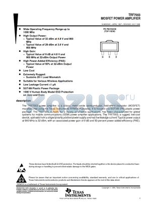 TRF7003 datasheet - MOSFET POWER AMPLIFIER