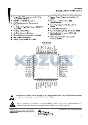 TRF6900APTR datasheet - SINGLE-CHIP RF TRANSCEIVER