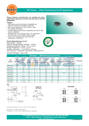 TRJ-20-6A datasheet - Pulse Transformers for RF