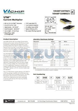 V048F120T025 datasheet - VTM Current Multiplier