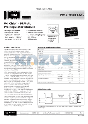 V048F160T019 datasheet - VI Chip - PRM-AL Pre-Regulator Module