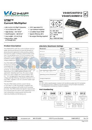 V048F240M012 datasheet - VTM Current Multiplier