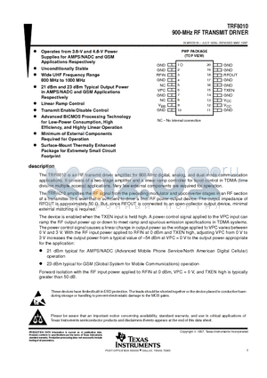 TRF8010 datasheet - 900-MHz RF TRANSMIT DRIVER