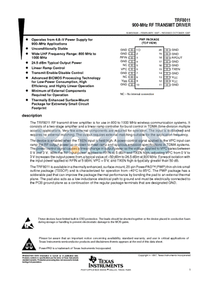 TRF8011 datasheet - 900-MHz RF TRANSMIT DRIVER