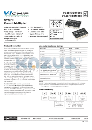 V048F320T009 datasheet - VTM Current Multiplier