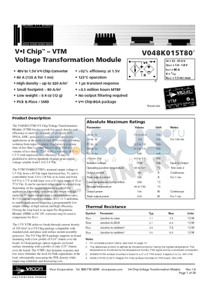 V048G015T80 datasheet - VI Chip - VTM Voltage Transformation Module