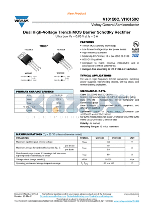 V10150CHM3-4W datasheet - Dual High-Voltage Trench MOS Barrier Schottky Rectifier