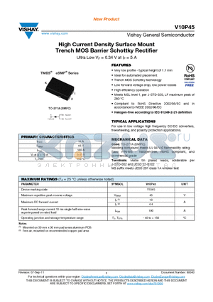 V10P45-13 datasheet - High Current Density Surface Mount Trench MOS Barrier Schottky Rectifier