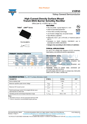 V10P45-M3-86A datasheet - High Current Density Surface Mount Trench MOS Barrier Schottky Rectifier