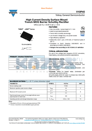 V10P45HM3-86A datasheet - High Current Density Surface Mount Trench MOS Barrier Schottky Rectifier