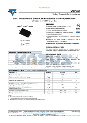 V10P45S datasheet - SMD Photovoltaic Solar Cell Protection Schottky Rectifier